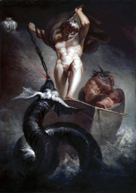 Thor luchando contra Jörmungandr.